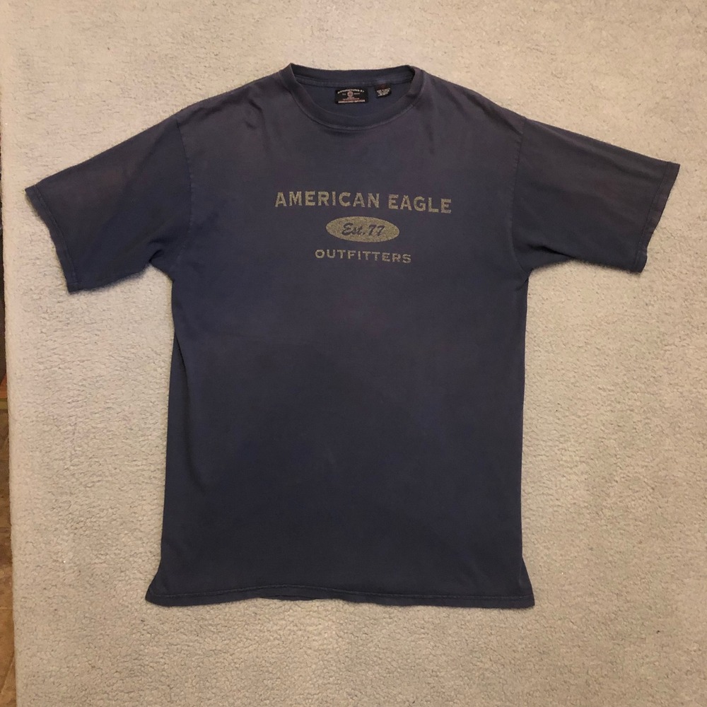 Vtg Y2K American Eagle Navy Blue Graphic T-Shirt 2XL Faded‎ Distressed